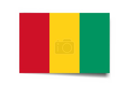 Bandera de Guinea - tarjeta rectángulo con sombra caída aislada sobre fondo blanco.