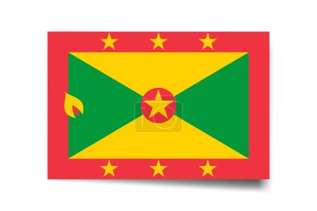 Grenada Flagge - Rechteck-Karte mit Schlagschatten isoliert auf weißem Hintergrund.