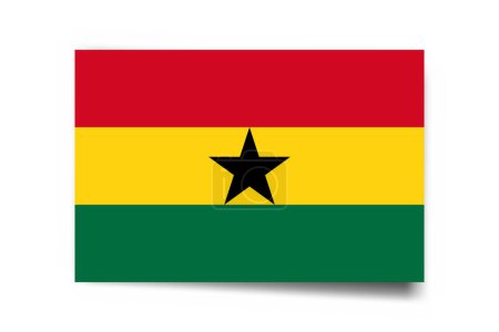 Drapeau Ghana - carte rectangle avec ombre portée isolée sur fond blanc.