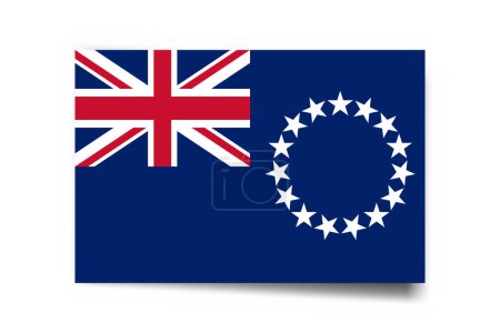 Bandera de las Islas Cook - tarjeta rectángulo con sombra caída aislada sobre fondo blanco.