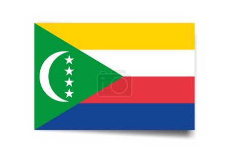 Bandera de las Comoras - tarjeta rectángulo con sombra caída aislada sobre fondo blanco.
