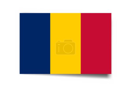 Drapeau Tchad - carte rectangle avec ombre portée isolée sur fond blanc.