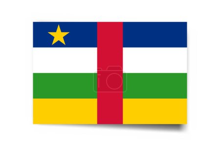 Bandera de la República Centroafricana - tarjeta rectángulo con sombra caída aislada sobre fondo blanco.