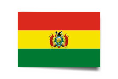Bolivia flag - rectangle card with dropped shadow isolated on white background.