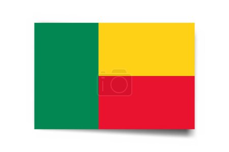 Benin flag - rectangle card with dropped shadow isolated on white background.