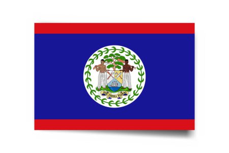 Belize flag - rectangle card with dropped shadow isolated on white background.