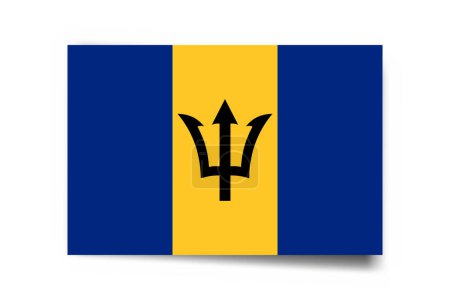 Bandera de Barbados - tarjeta rectángulo con sombra caída aislada sobre fondo blanco.
