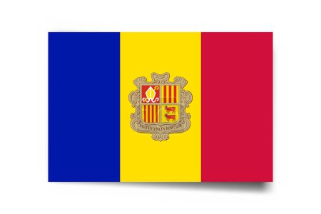 Andorra flag - rectangle card with dropped shadow isolated on white background.
