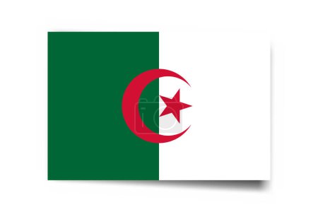 Drapeau Algérie - carte rectangle avec ombre portée isolée sur fond blanc.