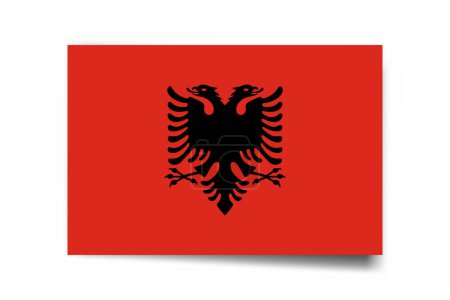 Albania flag - rectangle card with dropped shadow isolated on white background.