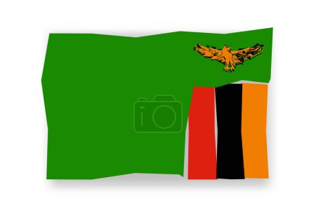 Bandera de Zambia - elegante mosaico de bandera de coloridos papercuts. Ilustración vectorial con sombra caída aislada sobre fondo blanco