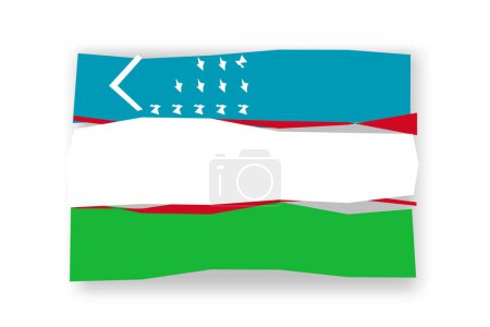 Usbekistan-Flagge - stilvolles Fahnenmosaik aus bunten Scherenschnitten. Vektorillustration mit Schlagschatten isoliert auf weißem Hintergrund