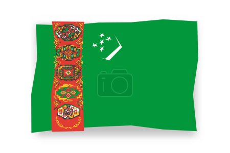 Bandera de Turkmenistán - elegante mosaico de colores de papercuts. Ilustración vectorial con sombra caída aislada sobre fondo blanco