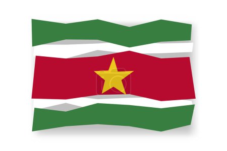 Suriname Flagge - stilvolles Fahnenmosaik aus bunten Scherenschnitten. Vektorillustration mit Schlagschatten isoliert auf weißem Hintergrund