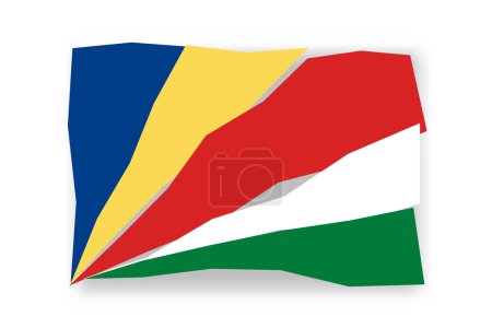 Flagge der Seychellen - stylisches Fahnenmosaik aus bunten Scherenschnitten. Vektorillustration mit Schlagschatten isoliert auf weißem Hintergrund