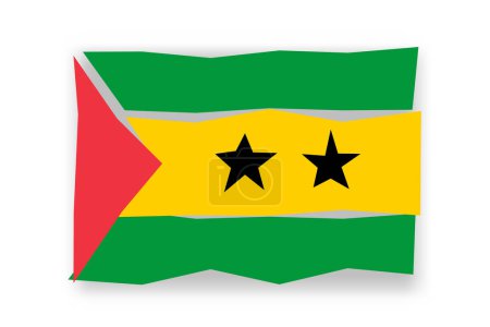 Flagge von Sao Tome und Principe - stilvolles Fahnenmosaik aus bunten Scherenschnitten. Vektorillustration mit Schlagschatten isoliert auf weißem Hintergrund