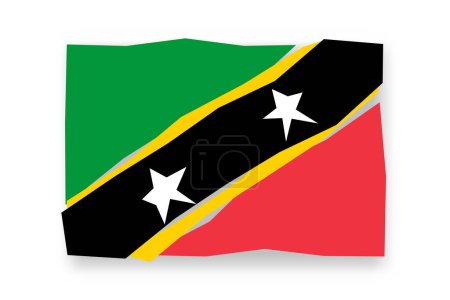 Flagge von St. Kitts und Nevis - stilvolles Fahnenmosaik aus bunten Scherenschnitten. Vektorillustration mit Schlagschatten isoliert auf weißem Hintergrund
