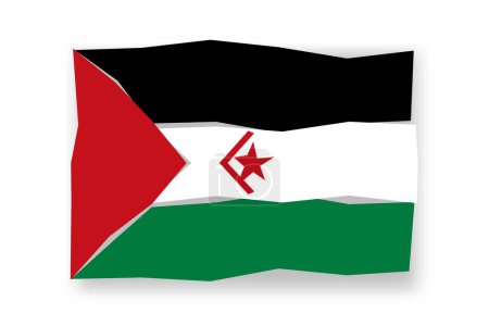 Bandera de la República Árabe Saharaui Democrática - elegante mosaico de coloridos papercuts. Ilustración vectorial con sombra caída aislada sobre fondo blanco