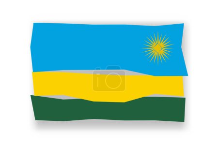 Bandera de Ruanda - elegante mosaico de colores de papercuts. Ilustración vectorial con sombra caída aislada sobre fondo blanco