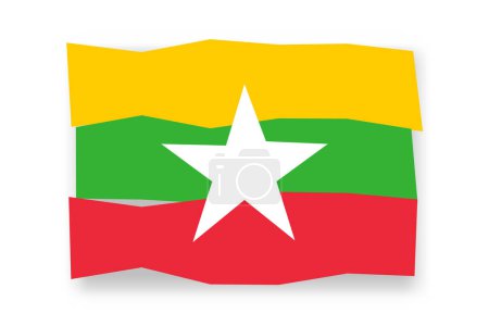 Myanmar Flagge - stilvolles Flaggenmosaik aus bunten Papierschnitten. Vektorillustration mit Schlagschatten isoliert auf weißem Hintergrund