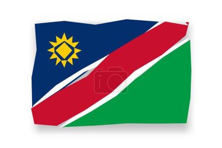 Bandera de Namibia - elegante mosaico de colores de papercuts. Ilustración vectorial con sombra caída aislada sobre fondo blanco