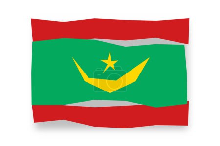 Bandera de Mauritania - elegante mosaico de bandera de coloridos papercuts. Ilustración vectorial con sombra caída aislada sobre fondo blanco