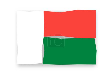 Bandera de Madagascar - elegante mosaico de bandera de papercuts de colores. Ilustración vectorial con sombra caída aislada sobre fondo blanco