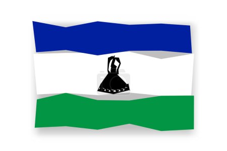 Bandera de Lesotho - elegante mosaico de bandera de papercuts de colores. Ilustración vectorial con sombra caída aislada sobre fondo blanco