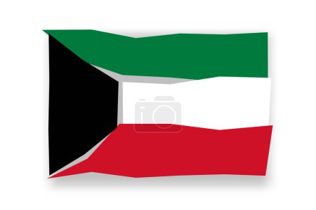 Bandera de Kuwait - elegante mosaico de bandera de papercuts de colores. Ilustración vectorial con sombra caída aislada sobre fondo blanco
