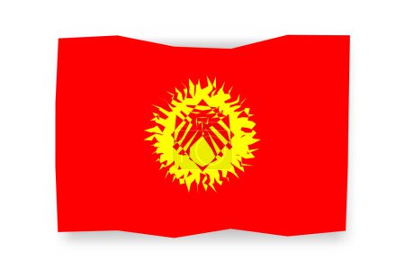 Kirgisische Flagge - stylisches Fahnenmosaik aus bunten Scherenschnitten. Vektorillustration mit Schlagschatten isoliert auf weißem Hintergrund
