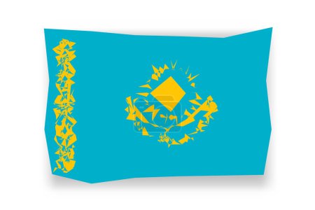 Kazakhstan flag  - stylish flag mosaic of colorful papercuts. Vector illustration with dropped shadow isolated on white background