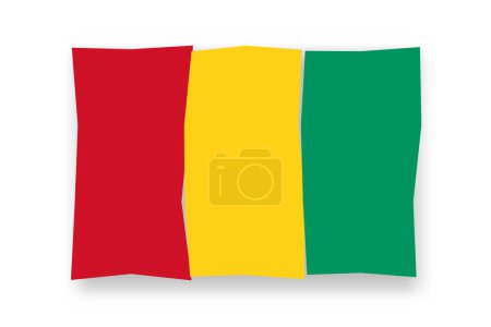 Bandera de Guinea - elegante mosaico de bandera de papercuts de colores. Ilustración vectorial con sombra caída aislada sobre fondo blanco