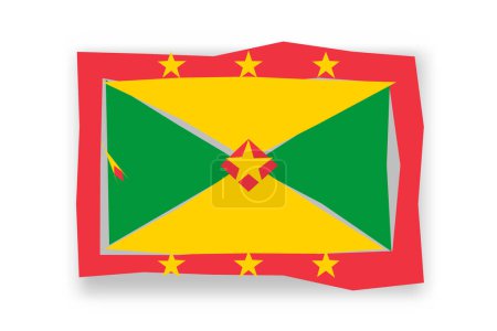 Grenada Flagge - stylisches Flaggenmosaik aus bunten Scherenschnitten. Vektorillustration mit Schlagschatten isoliert auf weißem Hintergrund