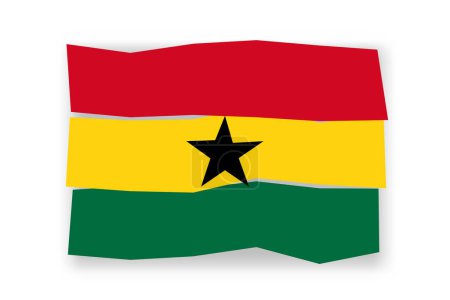 Bandera de Ghana - elegante mosaico de bandera de coloridos papercuts. Ilustración vectorial con sombra caída aislada sobre fondo blanco