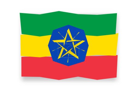 Äthiopien-Flagge - stilvolles Fahnenmosaik aus bunten Scherenschnitten. Vektorillustration mit Schlagschatten isoliert auf weißem Hintergrund