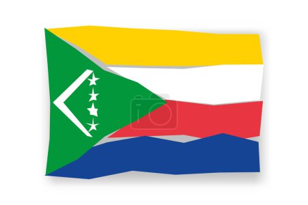 Bandera de Comoras - elegante mosaico de bandera de coloridos papercuts. Ilustración vectorial con sombra caída aislada sobre fondo blanco