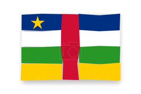 Flagge der Zentralafrikanischen Republik - stilvolles Fahnenmosaik aus bunten Scherenschnitten. Vektorillustration mit Schlagschatten isoliert auf weißem Hintergrund