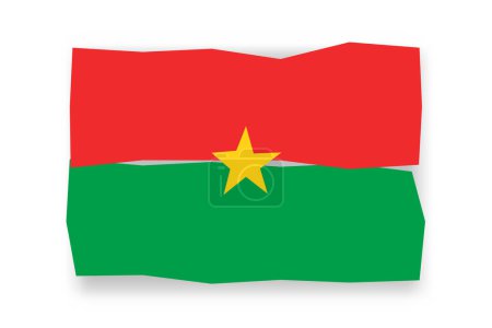 Bandera de Burkina Faso - elegante mosaico de bandera de coloridos papercuts. Ilustración vectorial con sombra caída aislada sobre fondo blanco