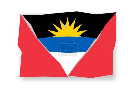 Flagge von Antigua und Barbuda - stilvolles Fahnenmosaik aus bunten Scherenschnitten. Vektorillustration mit Schlagschatten isoliert auf weißem Hintergrund