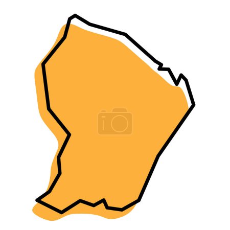 Französisch-Guayana vereinfachte Karte. Orangefarbene Silhouette mit dicken schwarzen, scharfen Umrissen, isoliert auf weißem Hintergrund. Einfaches Vektorsymbol