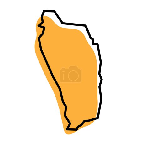 Dominique pays carte simplifiée. Silhouette orange avec contour noir épais isolé sur fond blanc. Icône vectorielle simple