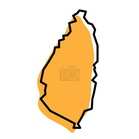 Land St. Lucia vereinfachte Karte. Orangefarbene Silhouette mit dicken schwarzen, scharfen Umrissen, isoliert auf weißem Hintergrund. Einfaches Vektorsymbol