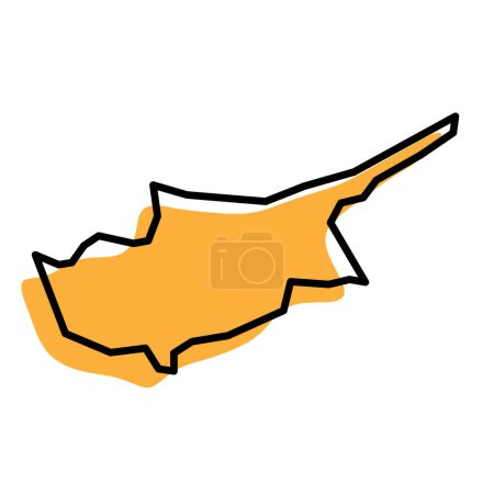 Chipre país mapa simplificado. Silueta naranja con grueso contorno negro afilado aislado sobre fondo blanco. Icono de vector simple