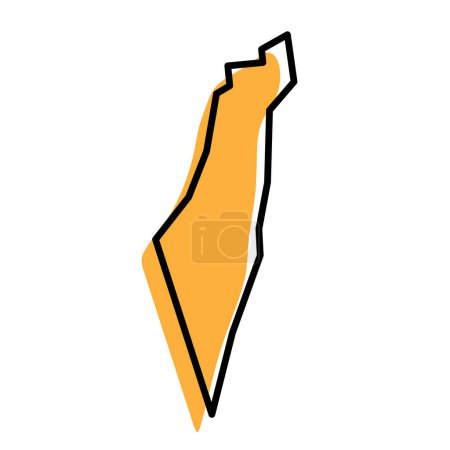 Israel country simplified map. Orange silhouette with thick black sharp contour outline isolated on white background. Simple vector icon