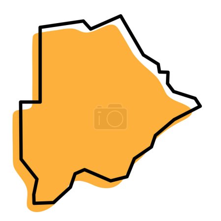 Carte simplifiée du Botswana. Silhouette orange avec contour noir épais isolé sur fond blanc. Icône vectorielle simple