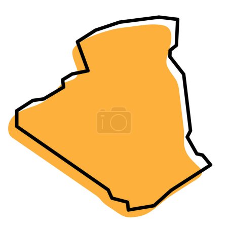 Algeria country simplified map. Orange silhouette with thick black sharp contour outline isolated on white background. Simple vector icon