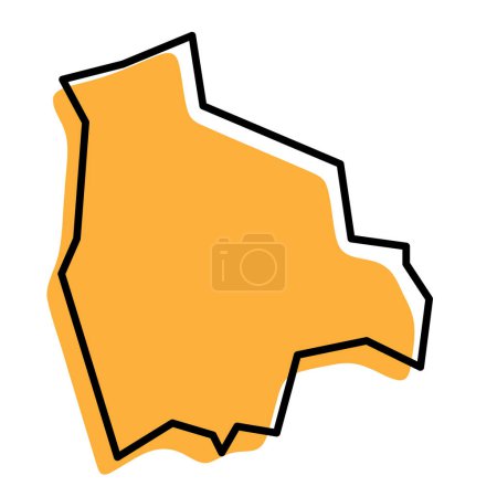 Bolivia country simplified map. Orange silhouette with thick black sharp contour outline isolated on white background. Simple vector icon