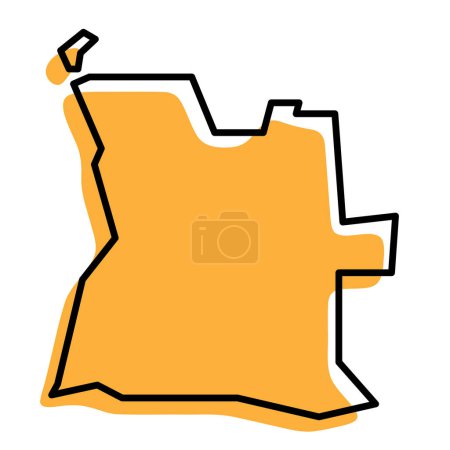 Angola country simplified map. Orange silhouette with thick black sharp contour outline isolated on white background. Simple vector icon