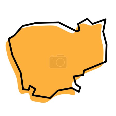 Camboya país mapa simplificado. Silueta naranja con grueso contorno negro afilado aislado sobre fondo blanco. Icono de vector simple