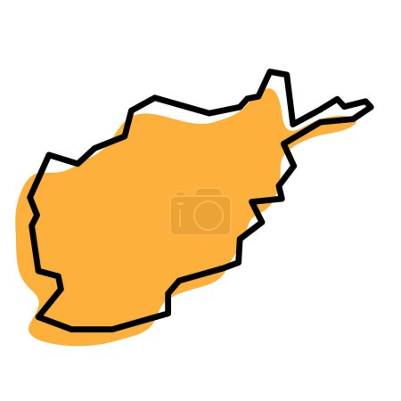 Carte simplifiée du pays Afghanistan. Silhouette orange avec contour noir épais isolé sur fond blanc. Icône vectorielle simple